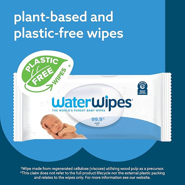 WATERWIPES PLASTIC-FREE ORIGINAL BABY WIPES, 99.9% WATER BASED WIPES, UNSCENTED & HYPOALLERGENIC FOR SENSITIVE SKIN, 180 COUNT (3 PACKS), PACKAGING MAY VARY