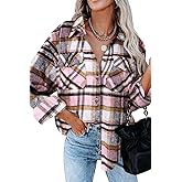 Magritta Womens Shirts Collared Long Sleeve V Neck Button Down Oversized Blouses Tops with Pockets