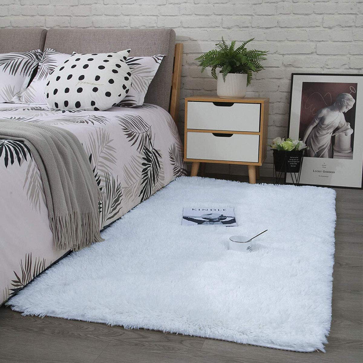 Tinyboy-hbq Area Rugs Large Living Room Carpet Shaggy Modern Plush Indoor Rug Soft and Fluffy Bedroom Rugs Anti Slip Floor Mat Children's Play Mats Suitable for Home Decor(White, 120 * 160cm)