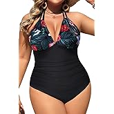 Aqua Eve Plus Size Swimsuits One Piece Bathing Suit for Women Tummy Control Sexy Halter Swimwear