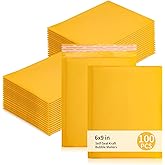 MATUFF Kraft Bubble Mailers 100 Pack, 7"x10" External Dimension, Usable Size 6x9" Thick Bubble Envelopes Waterproof Cushioned Padded Mailers Shipping Packaging for Small Business Yellow #000