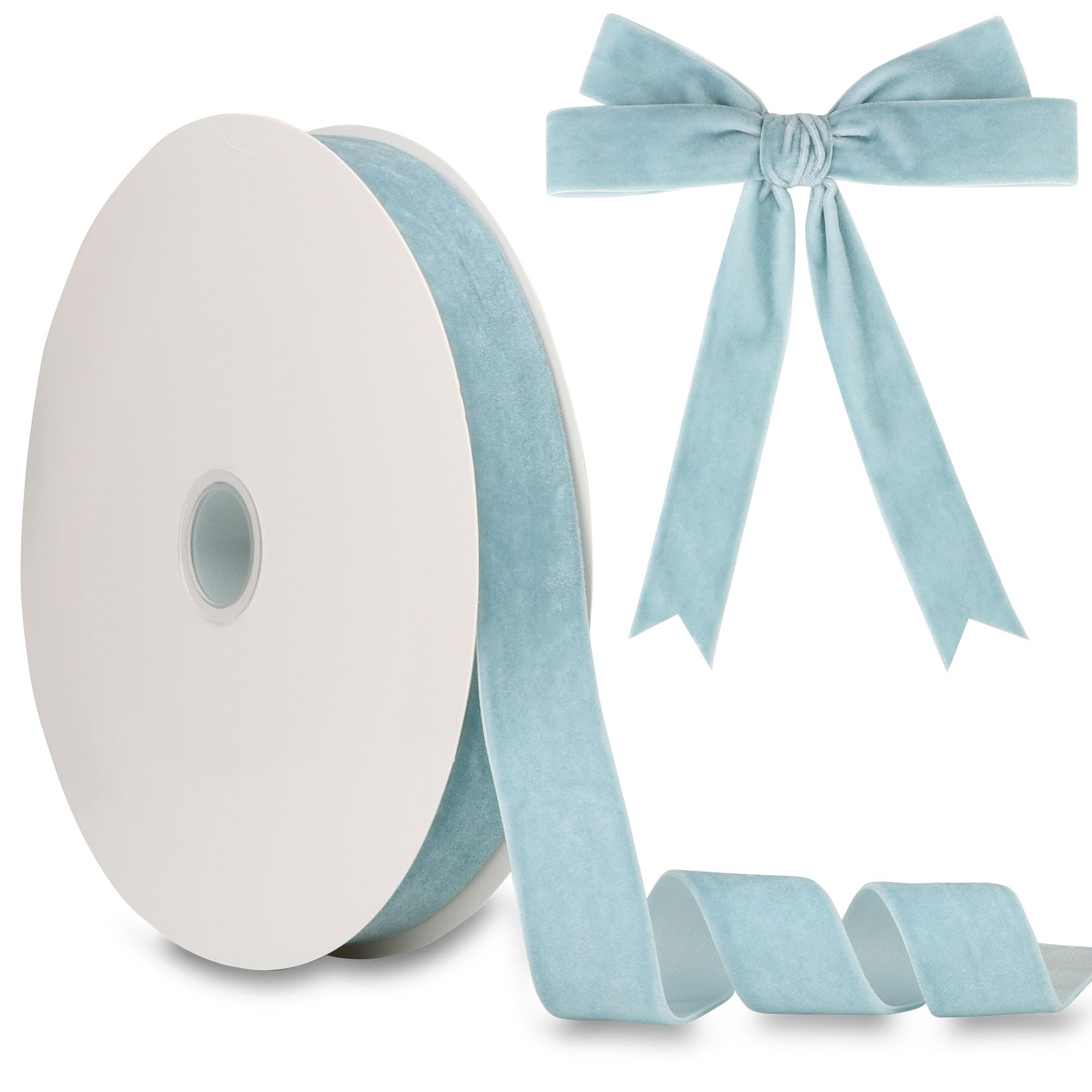 Photo 1 of 1 Inch Velvet Ribbon 30 Yards LVYOUIF Single Side Flocked Christmas Ribbon Roll for Gift Wrapping, Bouquets, Tree Bows, Holiday & Party Decoration Light Blue -78