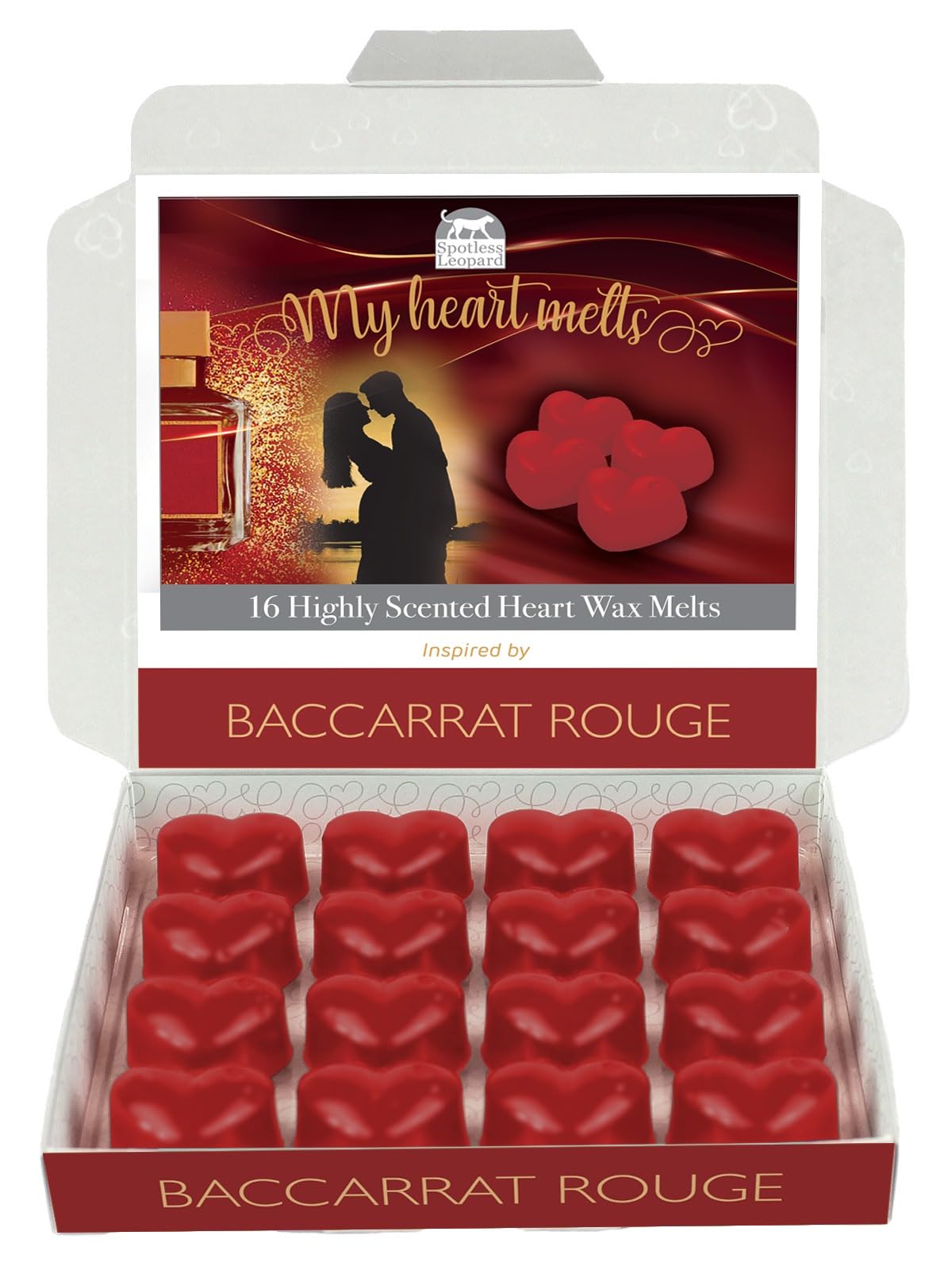 Baccarat Rouge Wax Melts - 16 x 5g Heart-Shaped, Delights Fragrance in an Elegant Presentation Gift Box - Spotless Leopard - Aromatic Gift Set - Made in UK