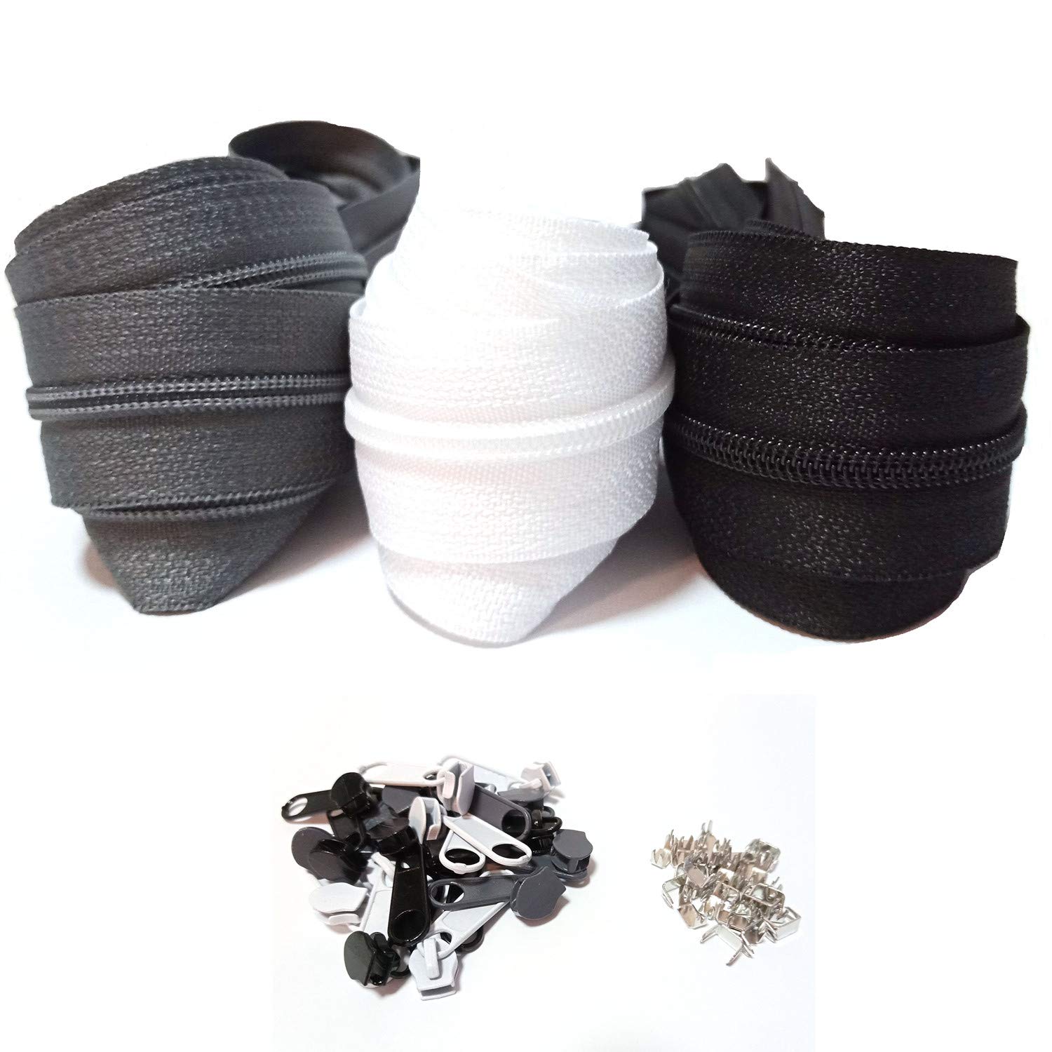 Endless 3mm Nylon Zipper 15m 3 Colors with Zipper and End Cap, Spiral Zipper Divisible by The Metre, 1" Wide for Clothes, Bags, Pencil Cases, Bed Linen — image 1