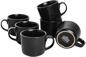 10 STRAWBERRY STREET Double Line 3.75"/12 oz Mug, Set of 6, Matte Black