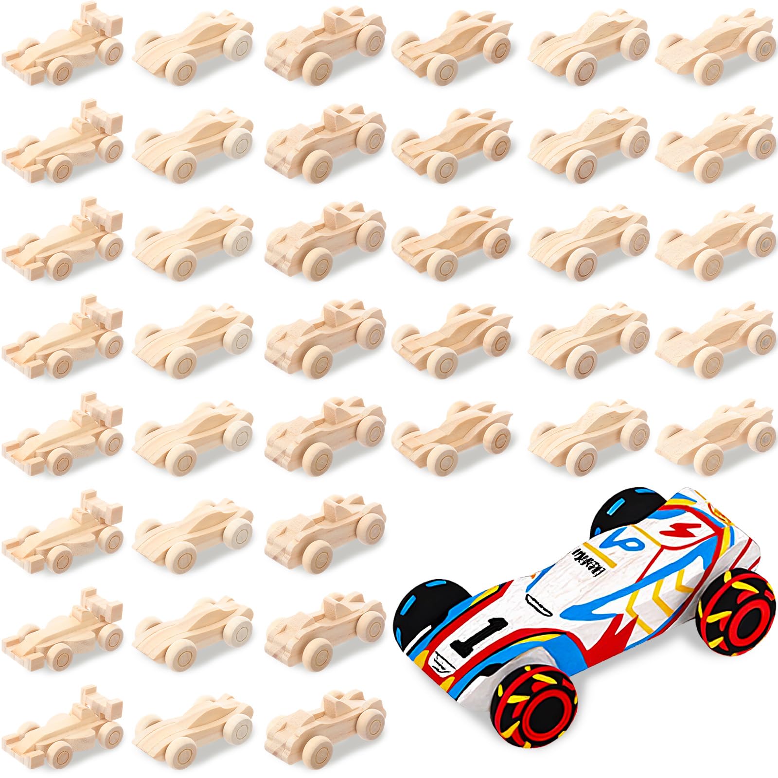 Photo 1 of Lenwen 48 Pcs Wooden DIY Car Toys for Party Unfinished Wooden Cars, Wood Truck Wood Graffiti Toy Truck and Crafts DIY for Students Girls Boys Activities Craft Projects Woodworking (Stylish)