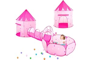 PigPigPen 3pc Kids Play Tent for Girls with Ball Pit, Crawl Tunnel, Princess Tents for Toddlers, Baby Space World Playhouse Toys, Boys Indoor& Outdoor Play House, Perfect Kid’s Gifts