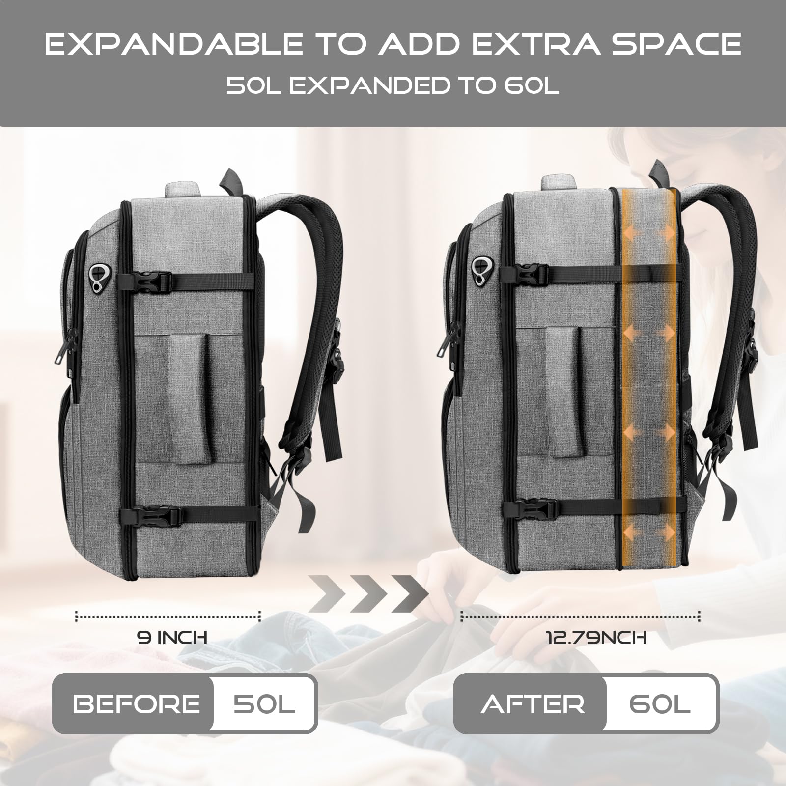 Condition photo showing As Is for fxcelets extra large travel backpack, carry on luggage backpack tsa 18.4 inch laptop bag flight appr