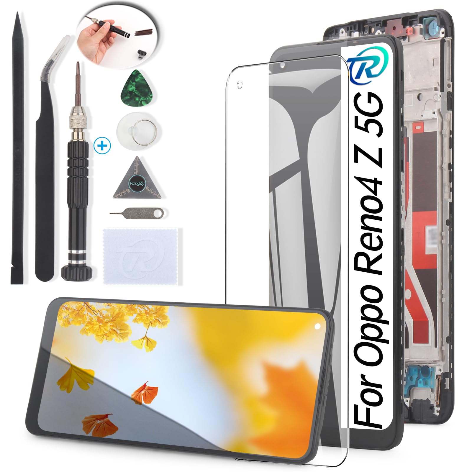 RongZy Display for Oppo A74 4G Screen Replacement Digitizer Touch LCD Screen Assembled Replacement with Tools (Black with Frame)