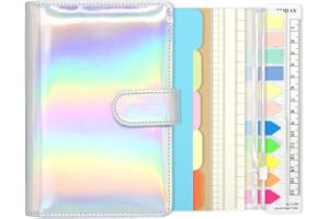 GEESINIMO 6 Ring Binder Journal with 4 Different Paper Styles, 2 Sets of Labels and 5 Paper Dividers, 5 PP Zipper Bags, 1 Ruler, Aesthetic & Fashionable Stationery Gift for School, A6 Cuadernoo(Silver)