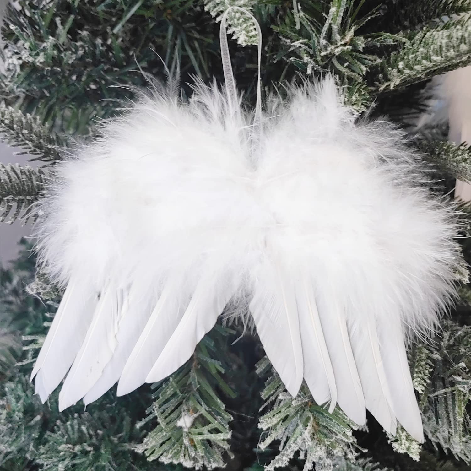 View 1 of 10Pcs White Angel Wings for Christmas Tree Ornament 6.7" x 5.1Inch Hanging Angel Wing for Crafts DIY Xmas Decoration Home Wedding Prop Party Decor