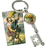 Westmon Works St Christopher Key Keychain Italian Metal Key Ring with Patron Saint of Travel Holy Card