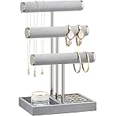 bussdis 3 Tier Bracelet Holder Display - Detachable T Bar Grey Velvet Bracelet Holder, Jewelry Holder Organizer for Bracelet, Necklace, Earrings, Rings