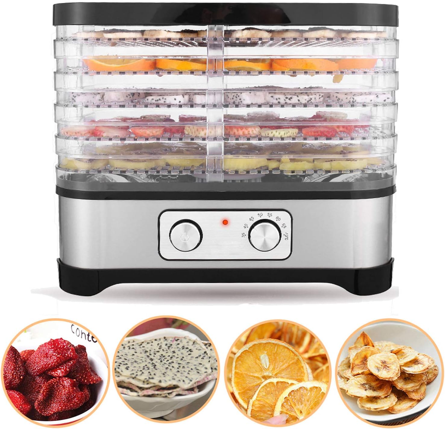 5-Tray Electric Food Dehydrator with Temperature Controller Professional & Timer Digital Multi-Tier Food Preserver Fruit-Meat Dryer, BPA-Free (5 Tray-Button)