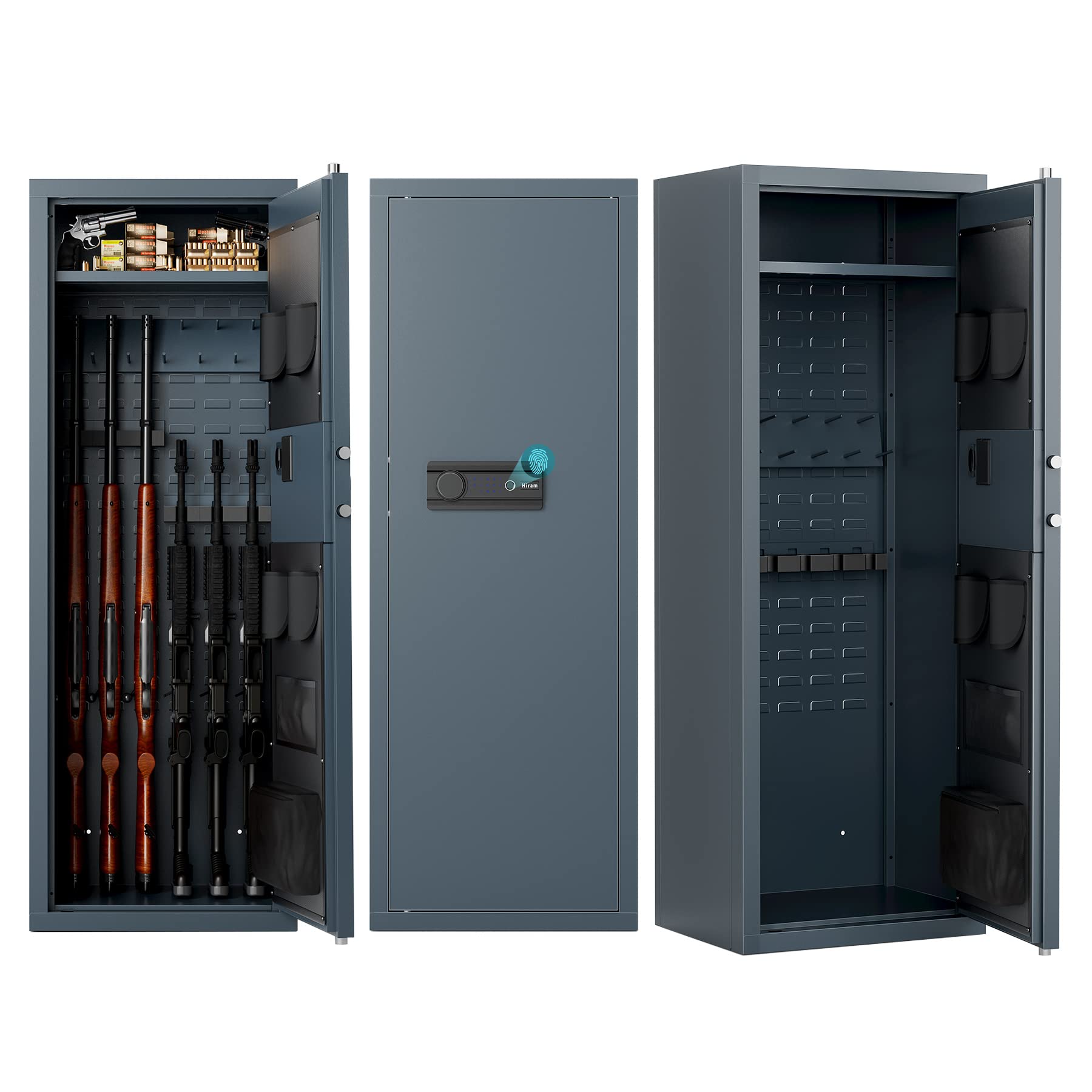 Photo 1 of Hiram Large Safe for Home Rifle and Pistols, Biometric Gun Safe Cabinet with Fingerprint Keypad Locks Adjustable Racks Shelf Alarm, Assemble Case for 6 Long Guns 12 Handguns Shotguns, 56*20*15 In