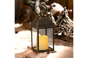 PETGIRL Decorative Candle Lanterns Flameless Battery-Operated, Easter Lights, Holiday Lights, Retro style 10'' Indoor Outdoor Waterproof Hanging Ramadan decorative lights Decor for Farmhouse, Wedding (Bronze)