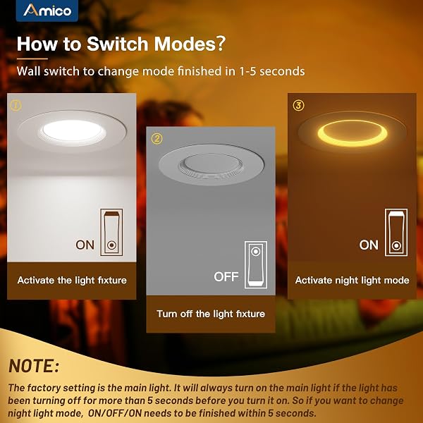 AMICO 12 PACK 6 INCH 5CCT LED RECESSED LIGHTING WITH NIGHT LIGHT, 12.5W=100W, 1000LM CAN LIGHTS WITH BAFFLE TRIM, DIMMABLE, RETROFIT DOWNLIGHT, 2700K/3000K/3500K/4000K/5000K SELECTABLE – ETL & FCC