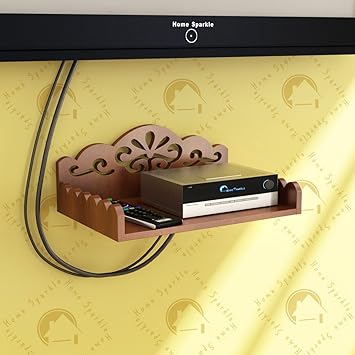 Home Sparkle Carved Engineered Wood Set Top Box Holder (33 cm x 24 cm x 14 cm, Brown)