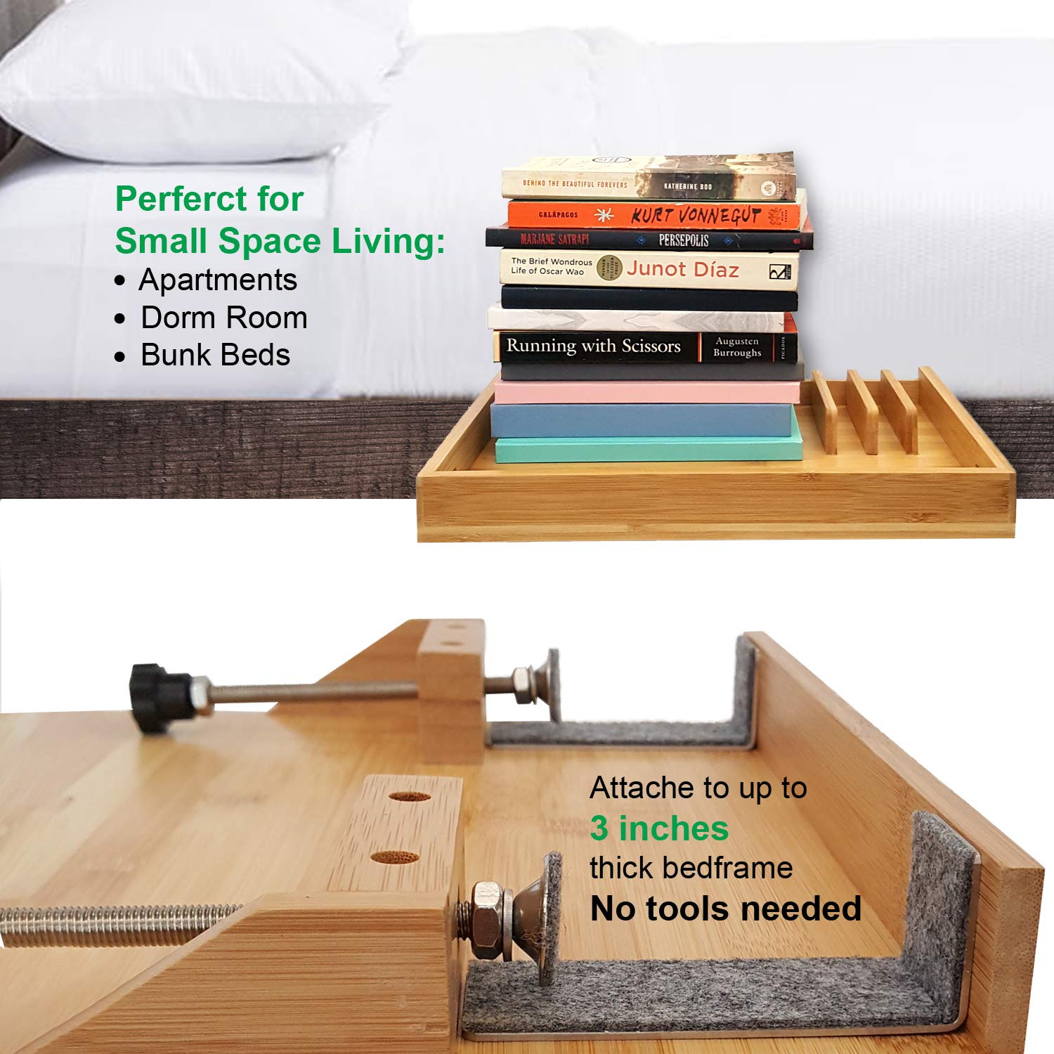 Bunk Bed Shelf Bedside Tray Bed Caddy Floating Nightstand Bedside Storage Organizer Bedside Table Bamboo Bedside Shelf For Bedroom Dorm Side Bunk Small Spaces Bedside Shelf Nightstands Home Kitchen Femsa Com