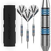 Accudart Steel Tip Dart Set 2.0 &ndash; 16g Stainless Steel Barrels with Radial Grooves, Polycarbonate Shafts, Standard Flights, Tri‑Fold Storage Case for Bristle Dartboards