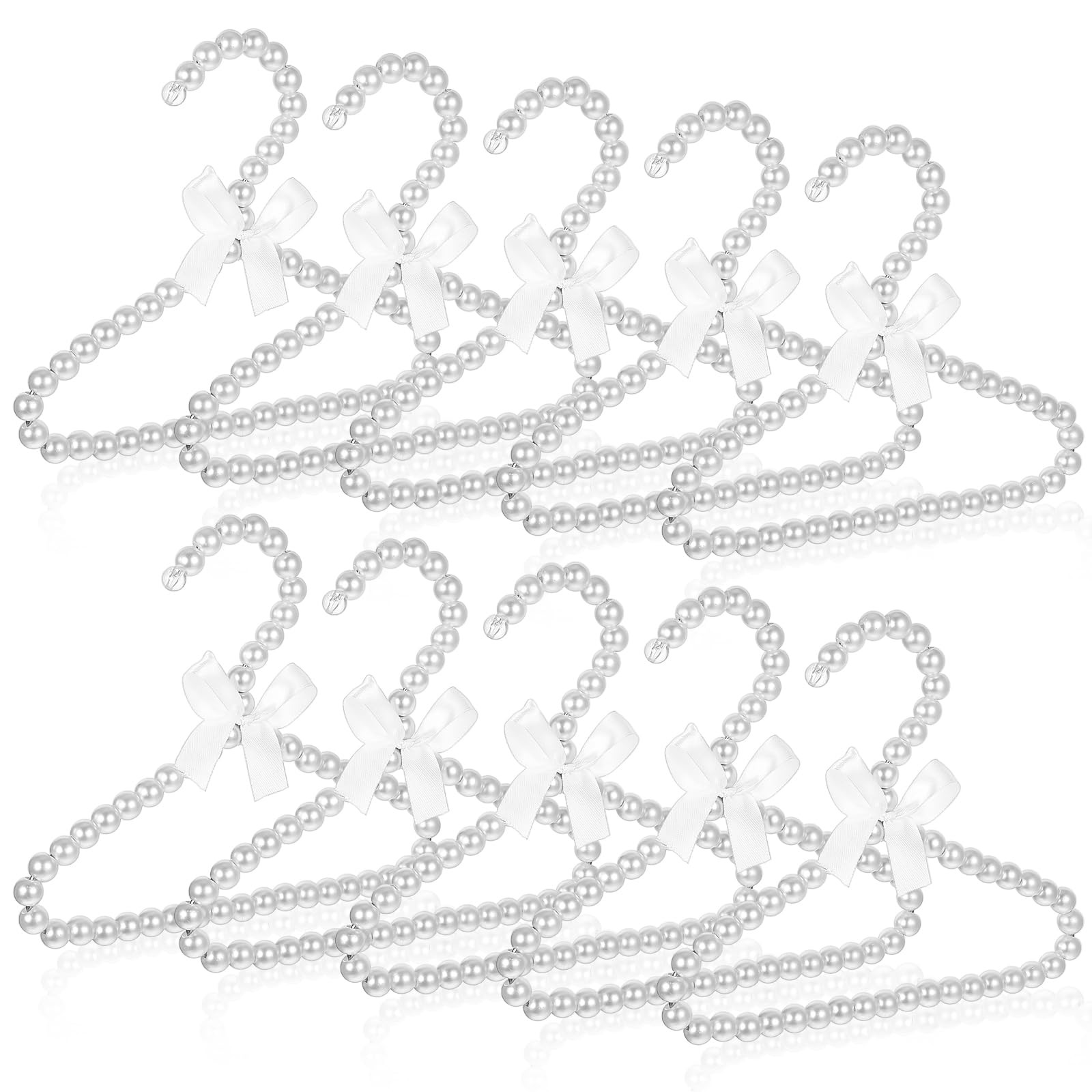 Photo 1 of 10 Pack Pearl Beads Clothes Hangers, Small Elegant Standard Hanger with White Ribbon Trim Hangers for Pet Dog