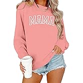 PICKID Mama Sweatshirt Women Mama Graphic Crewneck Sweatshirt Mom Gift Shirt Casual Long Sleeve Pullover Tops