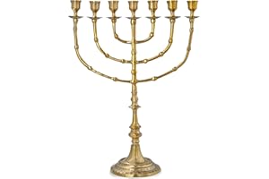 SALOMONS MENORAH SM6529 Salomon's Menorah 7 Branch Menorah – Handmade Candle Holder, Jewish Candelabra Made with Solid Brass - Authentic Israel Design, Holy Land Gifts, Religious Artifacts