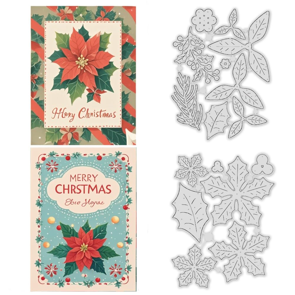ORIGACH 16 Pcs Christmas 3D Poinsettia Die Cuts for Card Making, Layered Flower Cutting Dies Cut Stencils for Crafting Scrapbooking Journal Photo Album Decoration