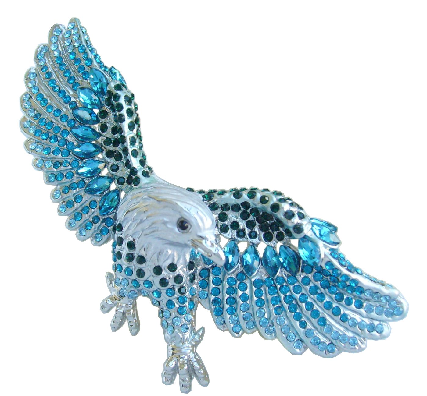 Sindary Unique 3.15" Bird Eagle Animal Brooch Pin Austrian Crystal Pendant UKB4717 (Silver-Tone Turquoise)