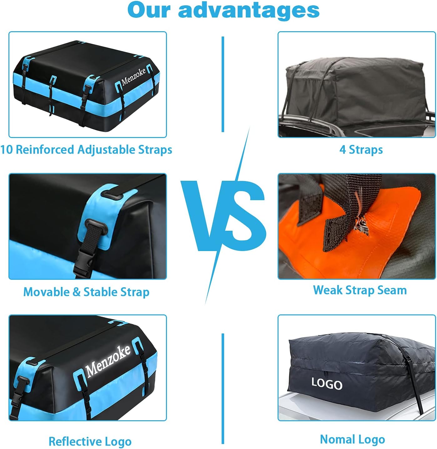MENZOKE Rooftop Cargo Carrier,15 Cubic Feet Soft-Shell Waterproof Vehicle Cargo Carriers, Car Top Carrier Luggage Carrier with Storage Bag, Anti-Slip Mat for All Vehicle with/Without Rack: Automotive