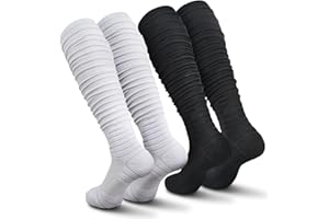 IRAMY Scrunch Football Socks Ultra Long 1 Pack/2 Packs Combed Cotton With Ankle Support Padded Knee High Socks Youth Adult