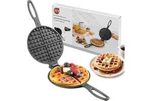 7 Inch Round Cast Iron Waffle Iron Plant Oil Care Two Piece Hinged Non Electric Waffle Maker for Indoor and Outdoor Picnics