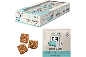 GET UP GetUp – Caffeinated Granola Bites - Vanilla Almond (10 Pack) – 100mg Caffeine Energy Bites – Low Calorie, Gluten-Free, 0 Seed Oils – Pre-Workout Portable Snack – Coffee Substitute - Low Sugar Energy