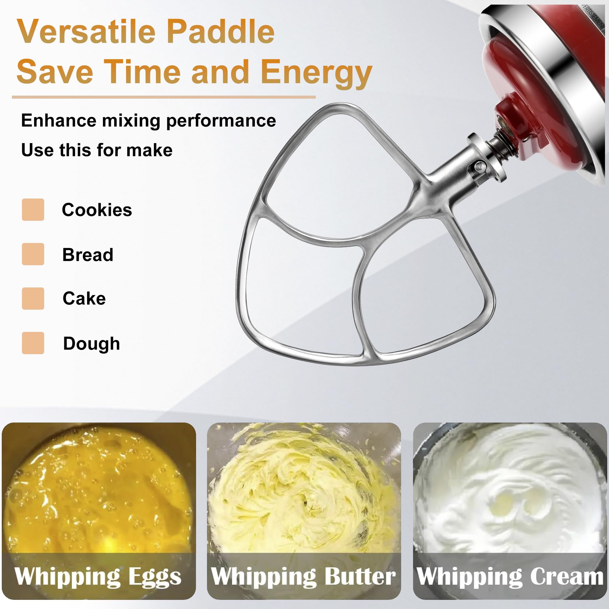 Stainless Steel Flat Beater Attachment for Kitchenaid 4.5-5 Qt Tilting Head Stand Mixer, Replacement Paddle Fits KitchenAid Classic and Artisan Series Mixers, Dishwasher Safe