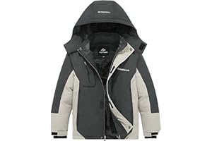 FARVALUE Boys Waterproof Ski Jacket Windproof Winter Coat Warm Snow Coat Outdoor Raincoats with Removable Hood