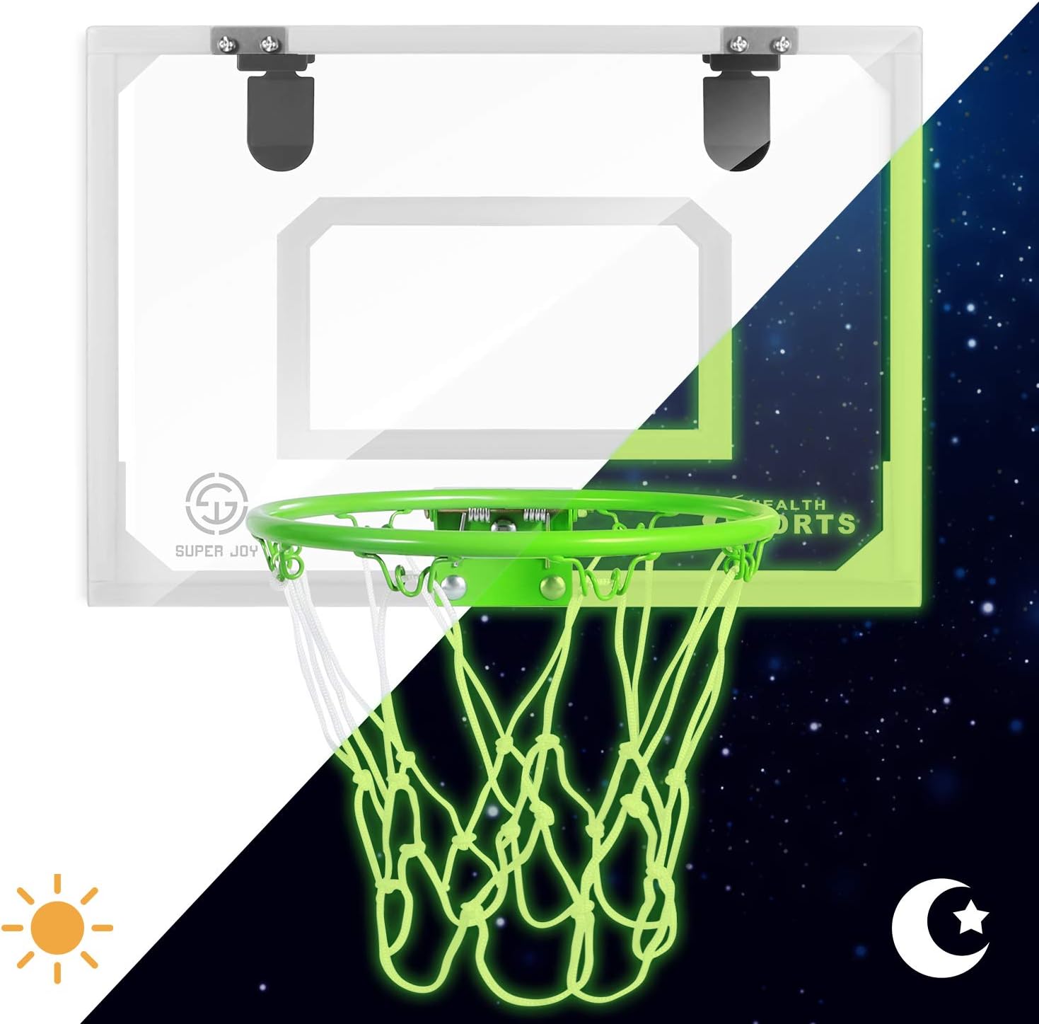 Mini Indoor Basketball Hoop Glow in The Dark - Pro Mini Basketball Hoop Set for Door & Wall with Complete Accessories, More Funny Basketball Toys for Boys Girls: Sports & Outdoors