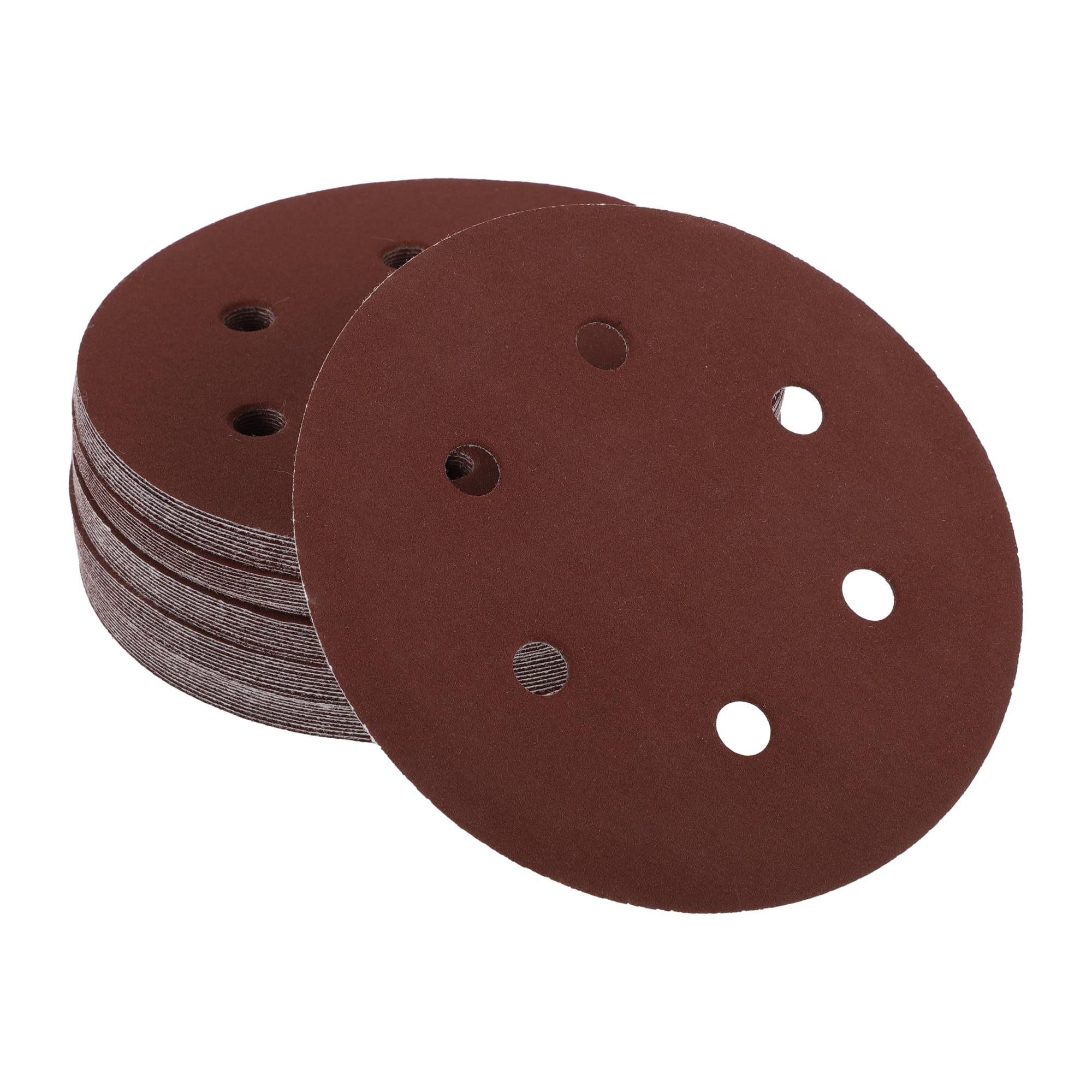 Partuto 50 Pcs 6inch 6 Hole 320 Grit Universal Sanding Discs - Round Hook and Loop Sandpaper - White Paper Red