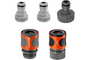 GARDENA (18270-81) 5 Piece Quick Connect Starter Set Fittings and Connectors, For any 5/8 Inch or 1/2 Inch Garden Hose, Sprinkler or Water Spray Nozzle, Made In Germany