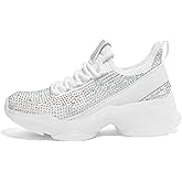 LUCKY STEP Girls Rhinestone Slip On Sneakers Kids Sparkly Lightweight Tennis School Knit Jelly Sole Glitter Walking Shoes Toddler