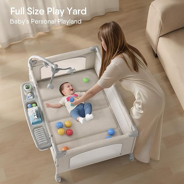 TINYGLOW 4 IN 1 BABY BASSINET, PACK AND PLAY, BEDSIDE CRIB SLEEPER, DIAPER CHANGER, QUICKLY ASSEMBLED AND FOLDED PORTABLE CRIB WITH MATTRESS AND MOSQUITO NET, EASY TO CARRY