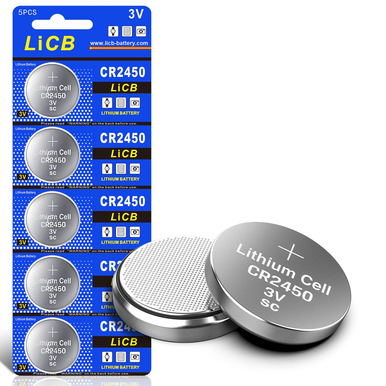 LiCB CR2450 Battery,Long-Lasting & High Capacity CR2450 Lithium Batteries,3 Volt Coin & Button Cell (5-Pack)