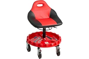 BullsArmor Large Rolling Mechanic Chair with Backrest - Swivel Seat with Tool Tray – Adjustable Height 30.5"-35.5" - 320LBS C
