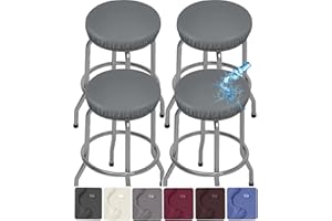 ANWUCHEN Stool Covers Round,4 Pack Stretch Waterproof PU Round Bar Stool Covers Removable Bar Stool Seat Covers Washable Bar Stool Covers Round Barstool Covers with Elastic Bands for 13-18 Inch Stool Gray