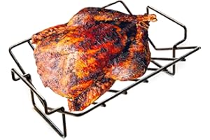 BYLEEY Porcelain Coated Rib Rack for Smoking and Grilling, Turkey Rack for smoker, Green Egg Accessories Hold up to 6 Racks of Ribs, Turkey Rack for Roasting Pan Fits 18" or Larger Smoker or Grill