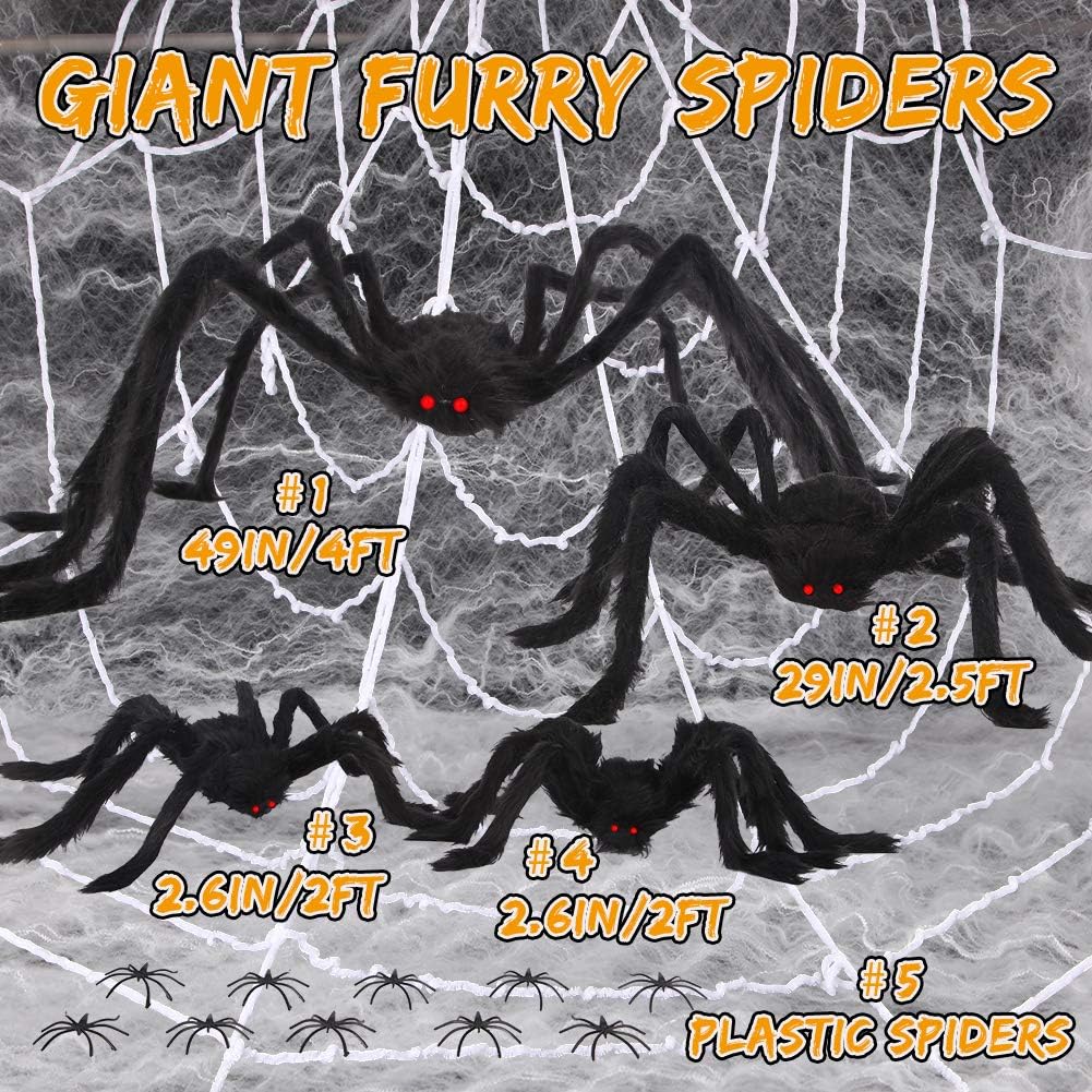 Outdoor Halloween Decorations Including 12ft Spider Webs, 4pcs 49in Mega Giant Spiders, Ultra-stretch Cobwebs, Most Valuable Halloween Spider Decorations Outdoor Indoor Giant Spider Webs Decoration : Garden & Outdoor