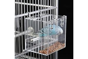 GURECOD Automatic Bird Feeder No Mess Bird Cage Pet Feeder Seed Food Container for Parakeet Canary Cockatiel Parrot Finch Canary Acrylic (8.3 x 8.3 x 8.3 inch)