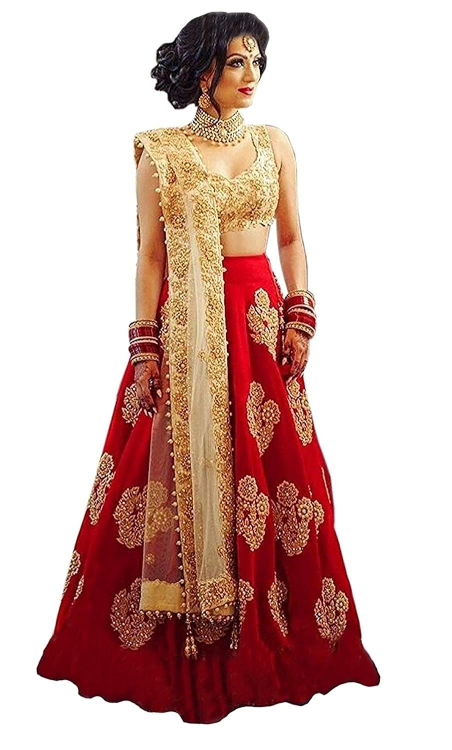 maacreation women's semi-stitched lehenga choli (maa-108_red_free size )