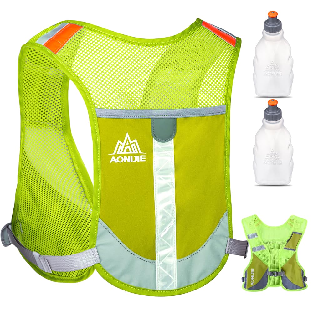 HINATAA Running Backpacks Lightweight Hydration Pack, 5L 230g Running Hydration Vest for Women and Men Cycling Running Camping Hiking Vest Pack (Green With 2 Water Bottles)