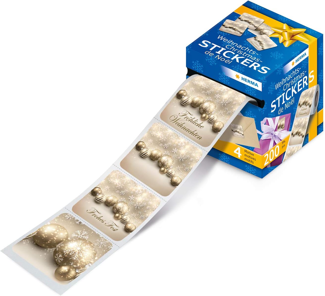 HERMA 200 Christmas Bauble Gold Stickers Roll for Card Making Crafts, Envelopes and Xmas Decorations