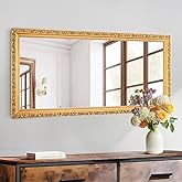 Autdot Large Vintage Mirror for Wall, 46''x 22'' Gold Antiuqe Living Room Mirror with Ornate Wood Frame, Decorative Mirrors for Entryway, Bathroom, Foyer, Hangs Horizontally or Vertically
